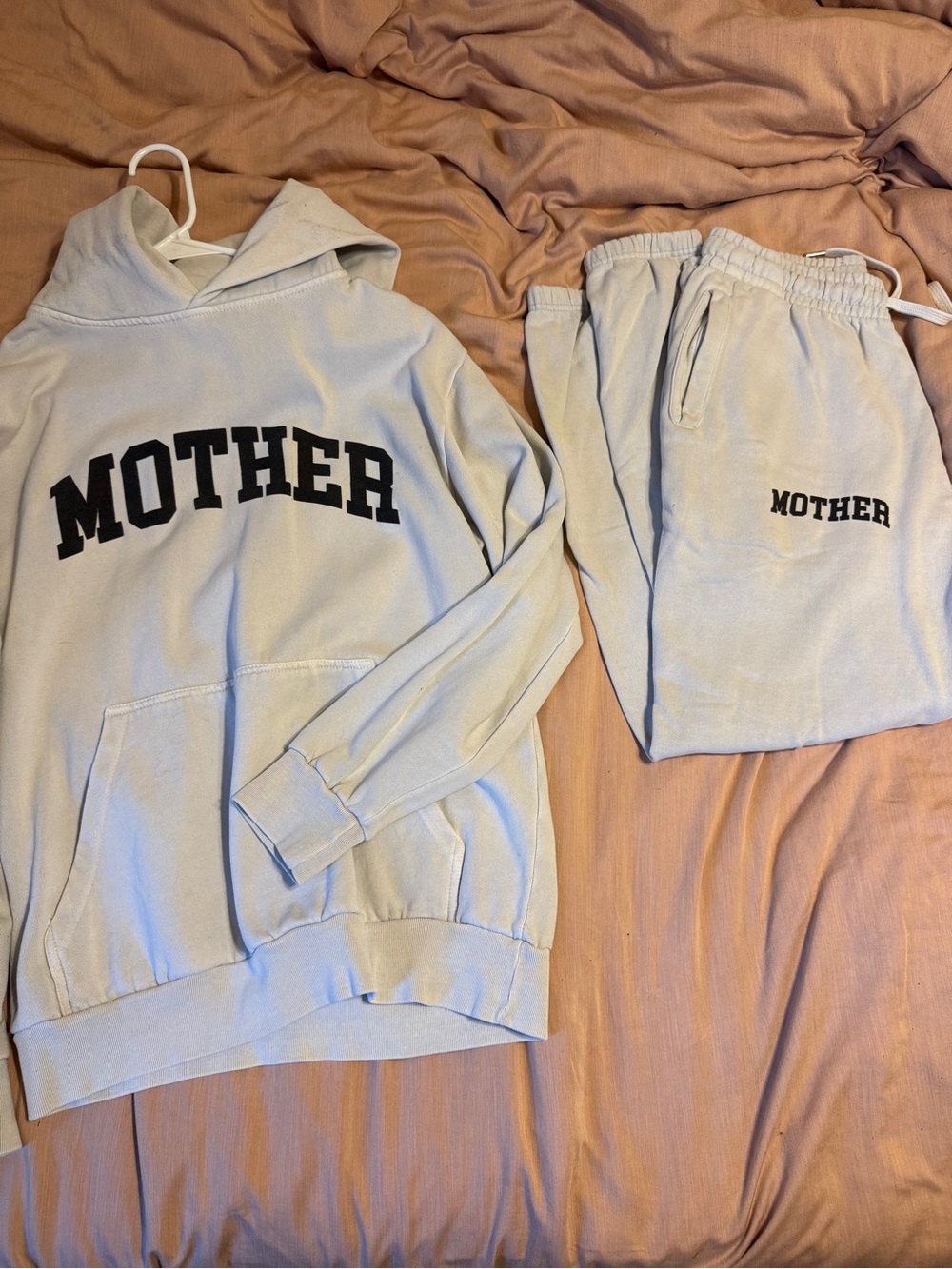 HAPPY LITTLE MOTHER Light Gray Hoodie & Sweatpants Set